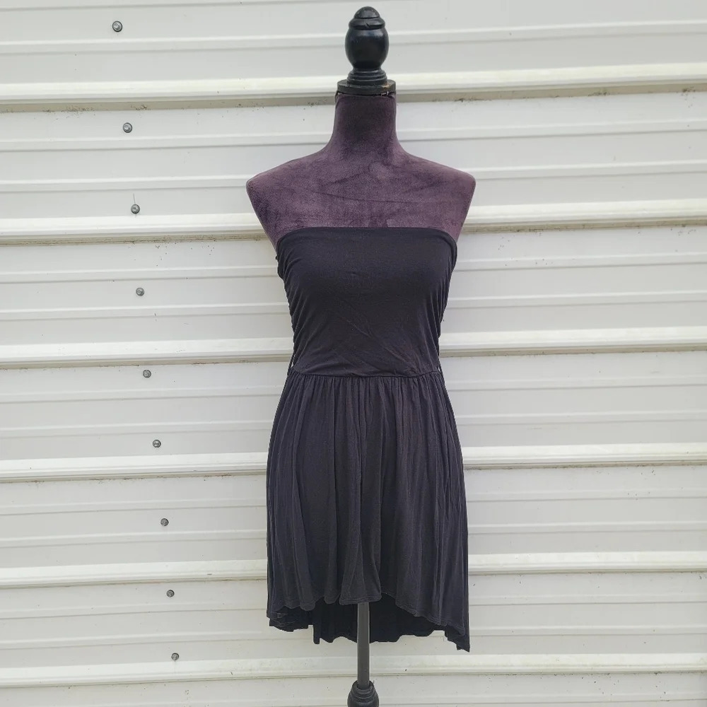 Edge Womens Strapless Hi-Low Black Stretch Jersey Rayon Pull Over Dress Sz S